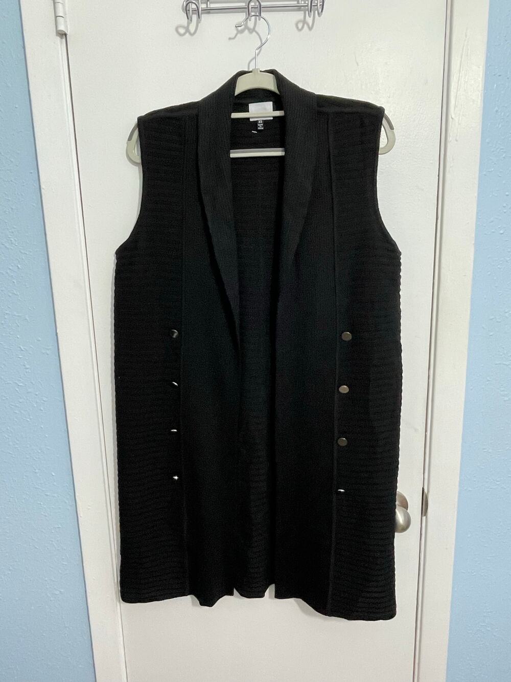 Ming Wang Sweater Vest XS Black Long Length Wool Blend Knit Preppy Twee NWT